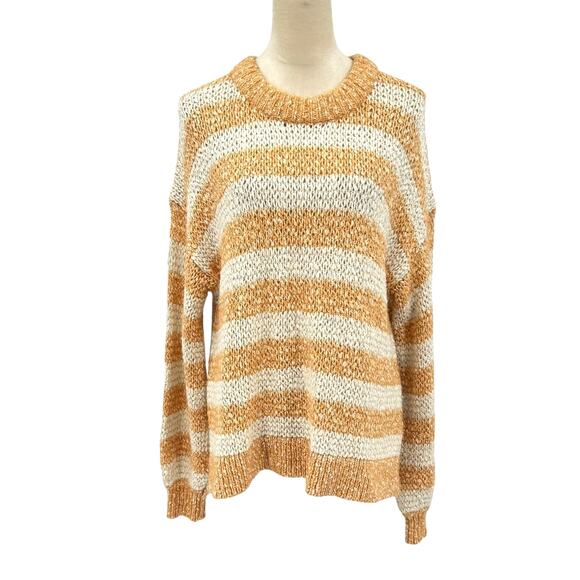 Madewell Baez Orange & Cream Stripe Chunky Open Knit Relaxed Pullover Sweater - Picture 4 of 14